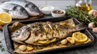 Фото рецепта: Сочная дорадо запеченная с лимоном и ароматными травами