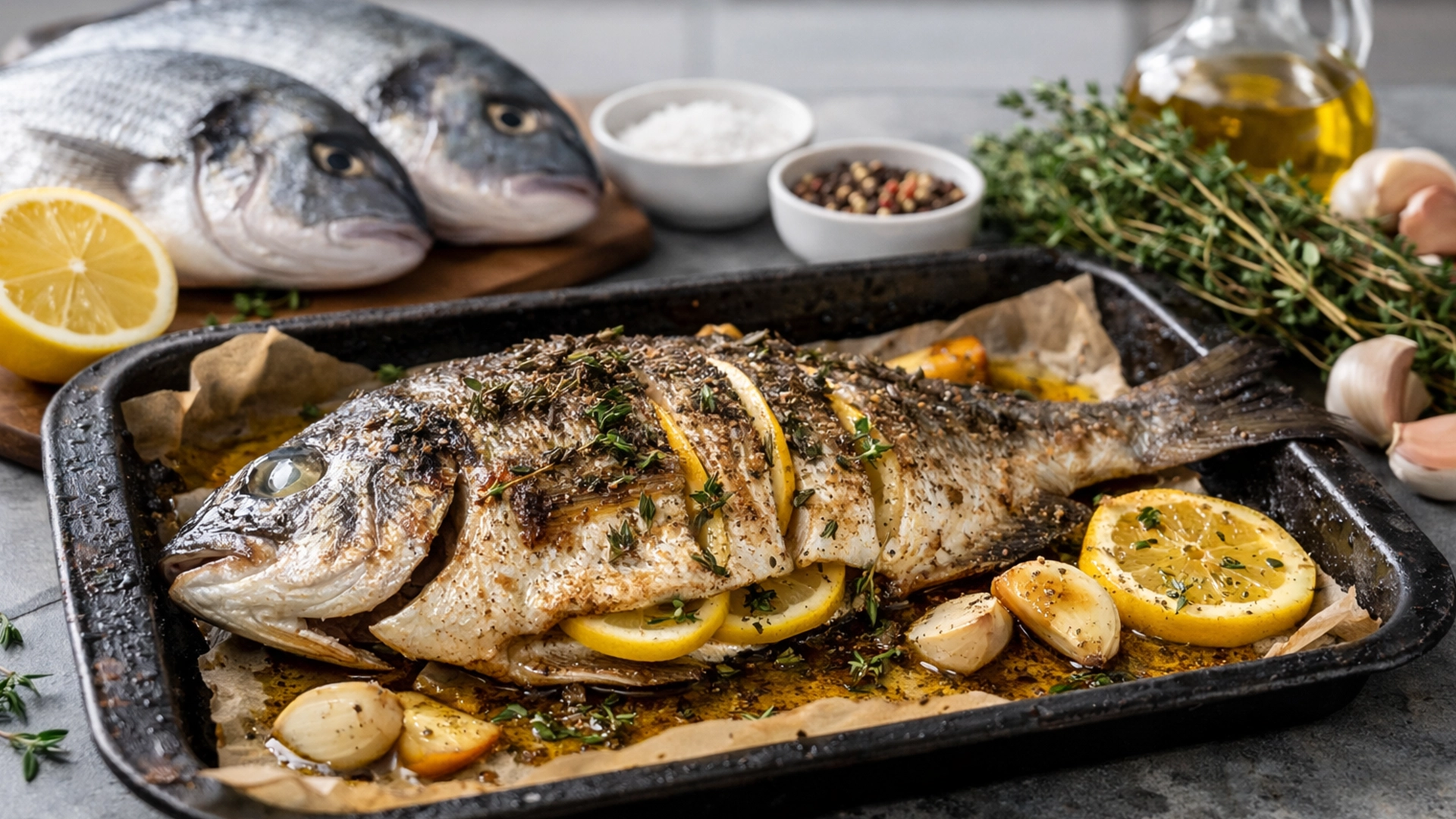 Фото блюда: Сочная дорадо запеченная с лимоном и ароматными травами