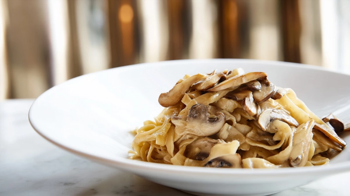 Фото блюда: Феттучини с грибами в сливочном соусе который всегда получается нежным, рецепт с фото
