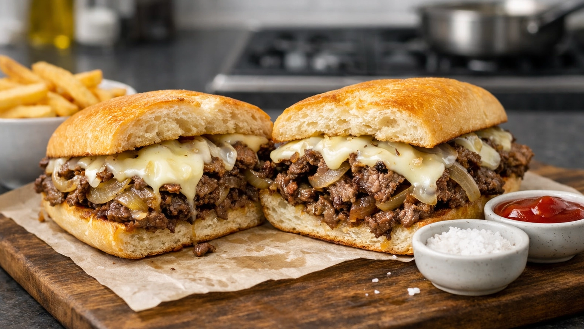 Фото блюда: Филли чизстейк с говядиной и сыром проволоне