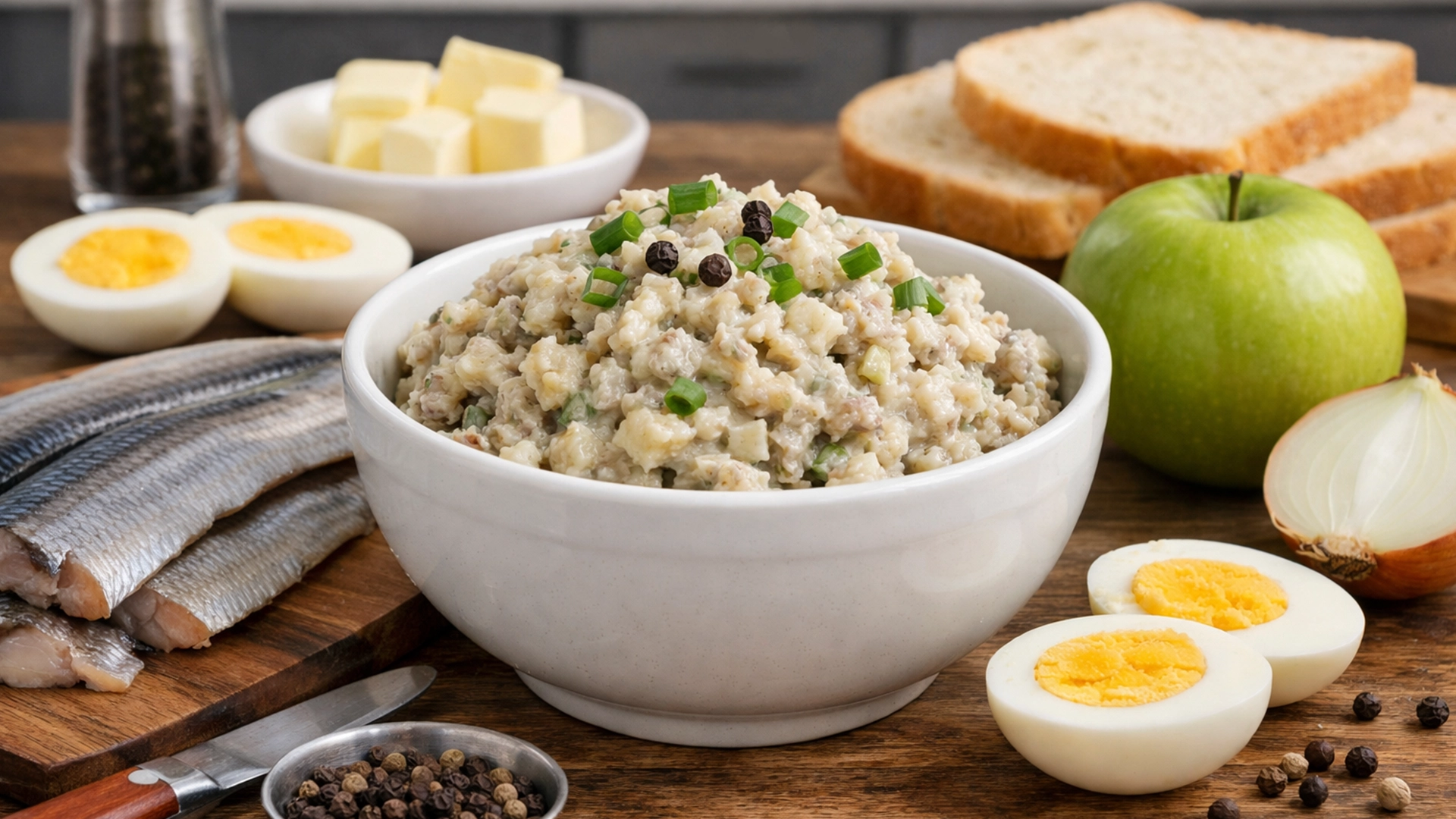 Фото блюда: Форшмак классический из сельди с яблоком и луком