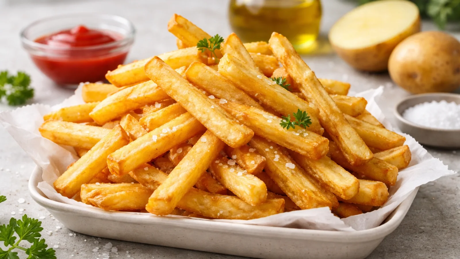 Фото блюда: Золотистая картошка фри с хрустящей корочкой и мягкой серединой., рецепт с фото