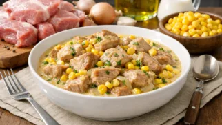 Фото рецепта: Фрикассе из свинины с кукурузой