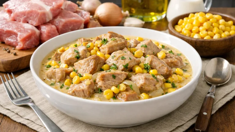 Фото блюда: Фрикассе из свинины с кукурузой