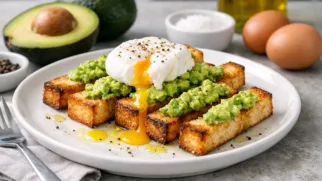 Фото рецепта: Гренки с авокадо и яйцом пашот