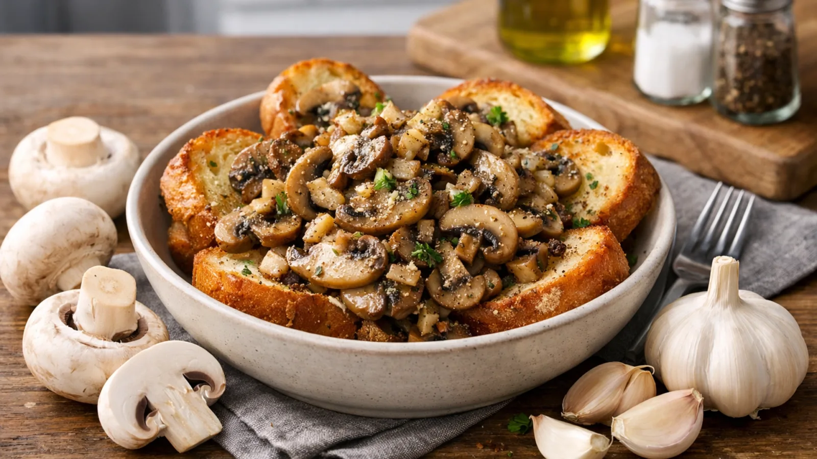 Фото блюда: Гренки с грибами и чесноком