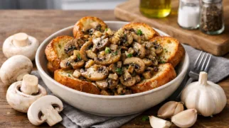 Фото рецепта: Гренки с грибами и чесноком