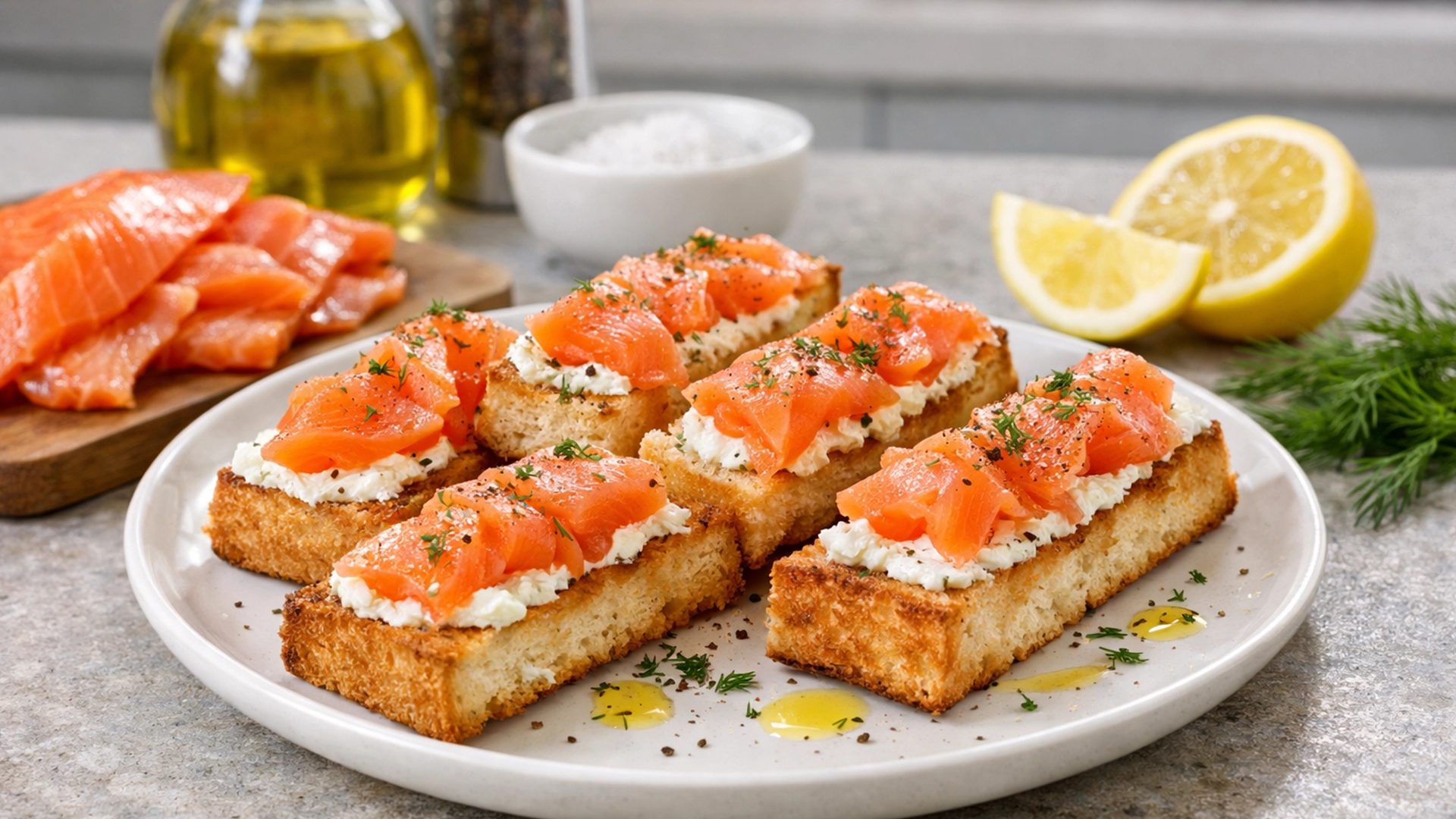 Фото блюда: Гренки с копченым лососем