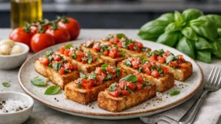 Фото рецепта: Гренки с томатами и базиликом