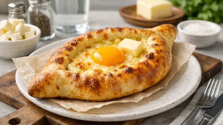 Фото блюда: Хачапури по-аджарски с яйцом и сыром