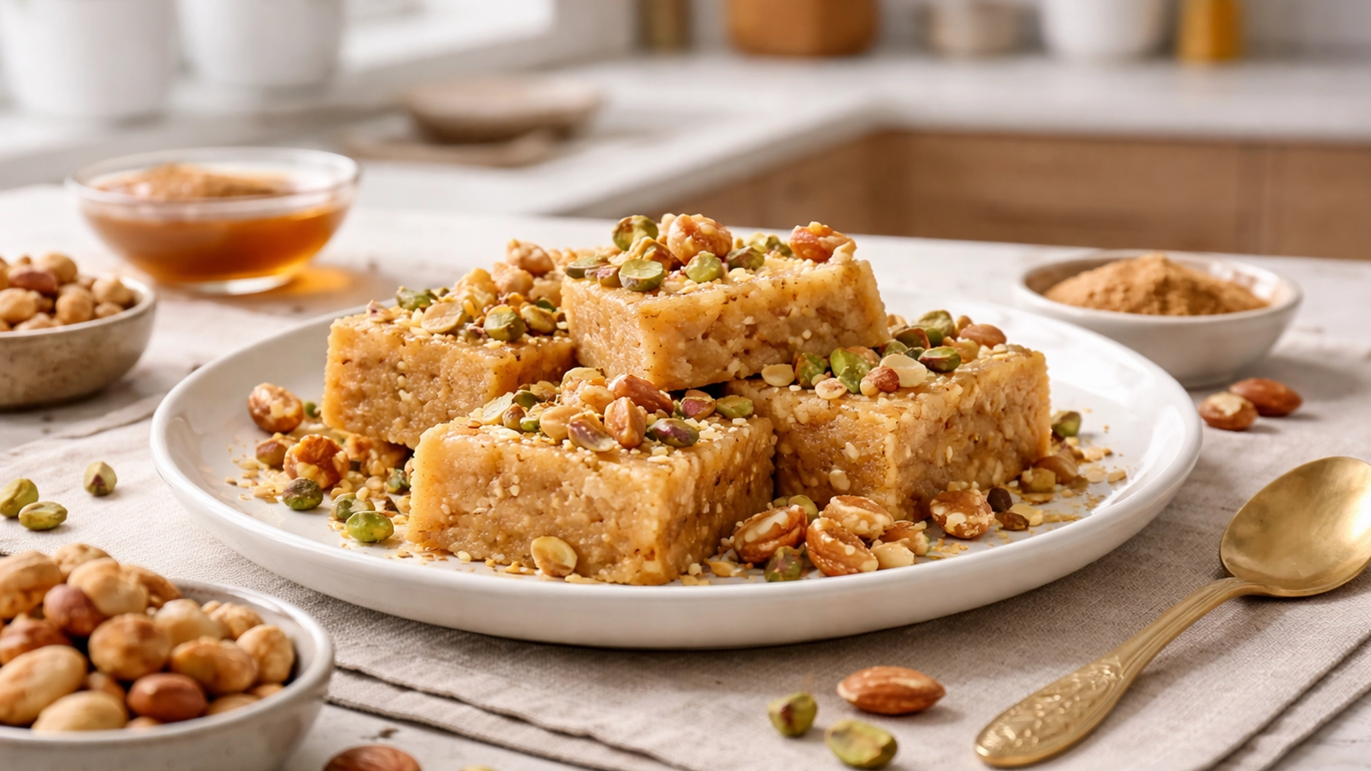 Фото блюда: Халва из манной крупы с орехами ароматный десерт рецепт бангладешской кухни