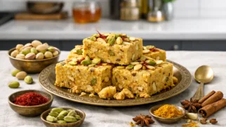 Фото рецепта: Халва с орехами и шафраном ароматный десерт рецепт оманской кухни