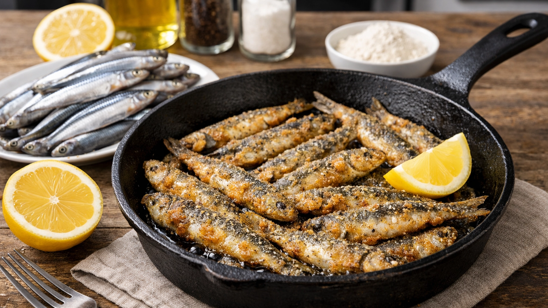 Фото блюда: Хамса жареная на сковороде хрустящая