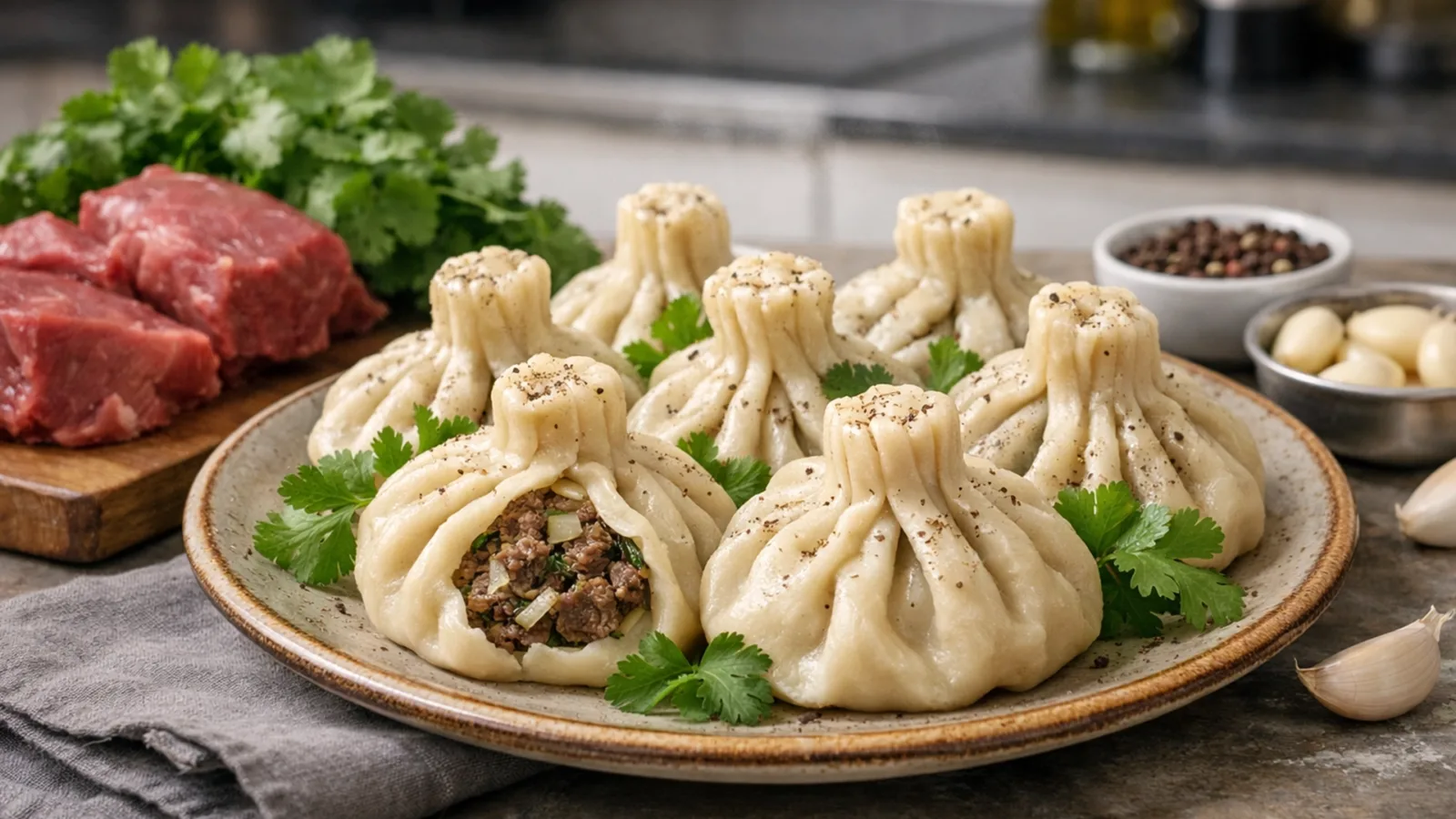 Фото блюда: Хинкали с говядиной и зеленью