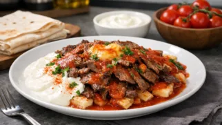 Фото рецепта: Искендер кебаб с йогуртовым соусом