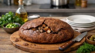 Фото рецепта: Финский калакукко с рыбой и свининой в ржаном тесте