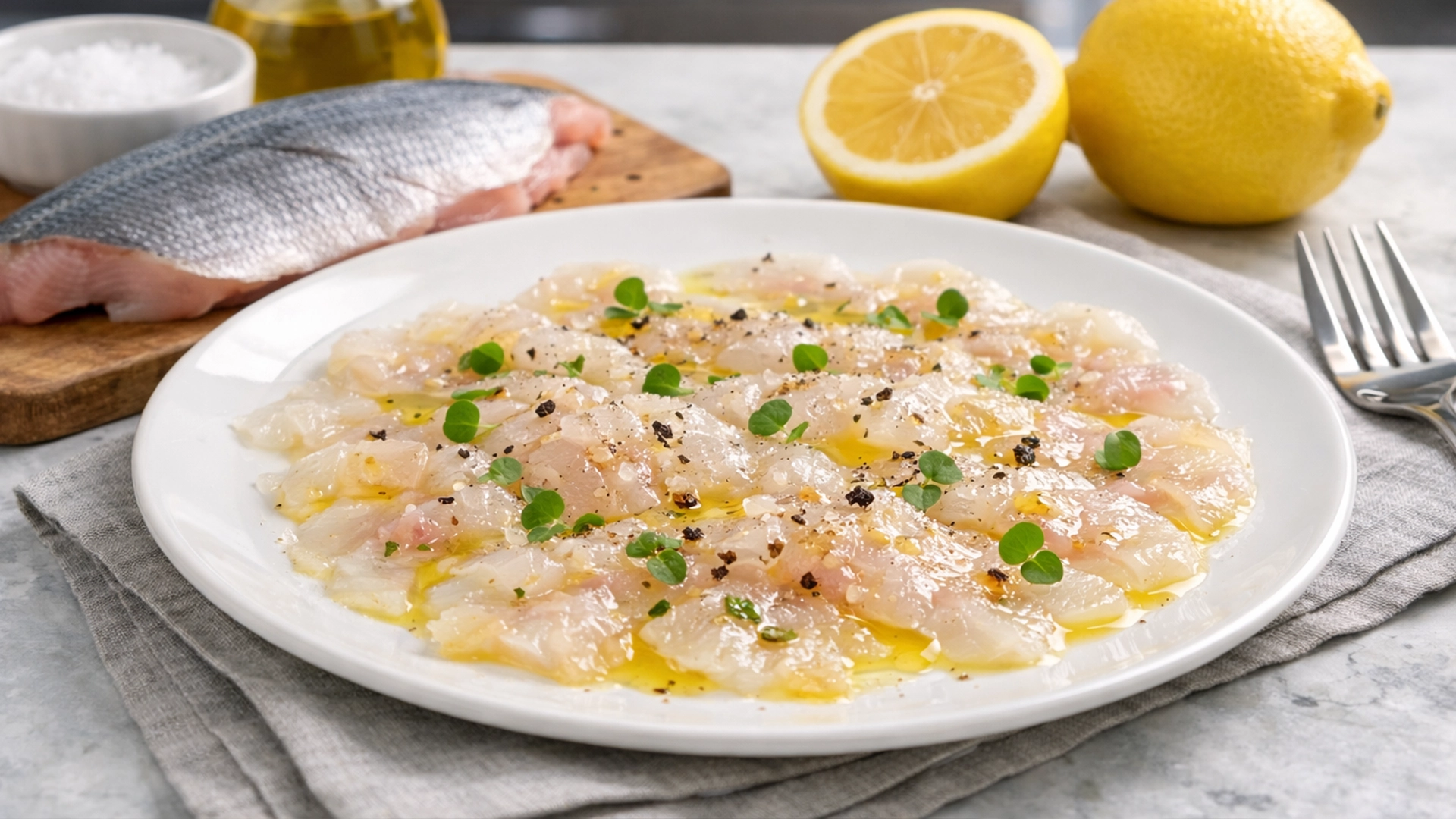 Фото блюда: Карпаччо из дорадо с оливковым маслом