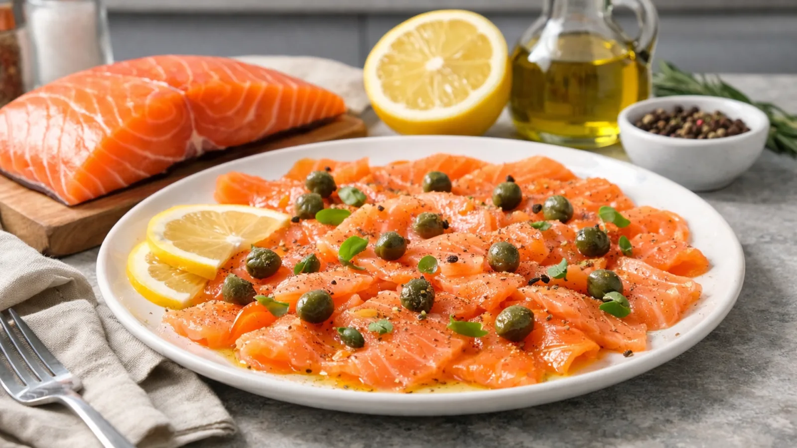 Фото блюда: Карпаччо из лосося с каперсами