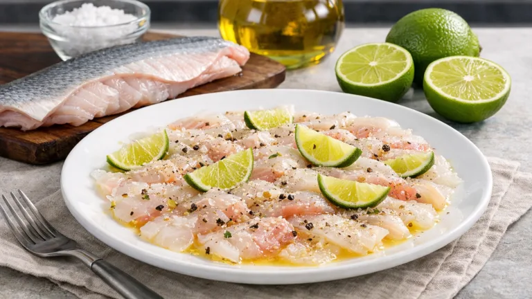 Фото блюда: Карпаччо из сибаса с лаймом