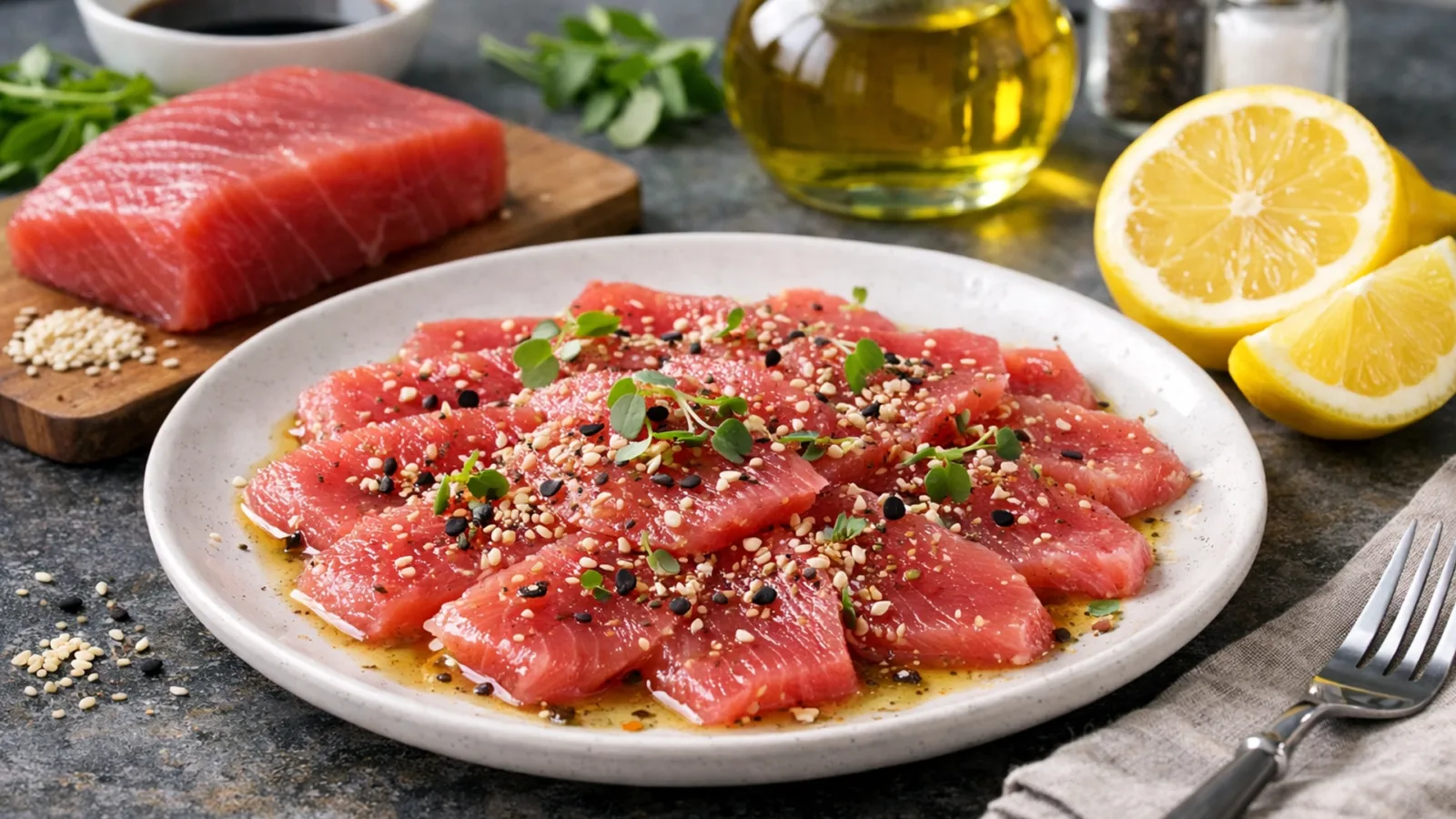 Фото блюда: Карпаччо из тунца с кунжутом