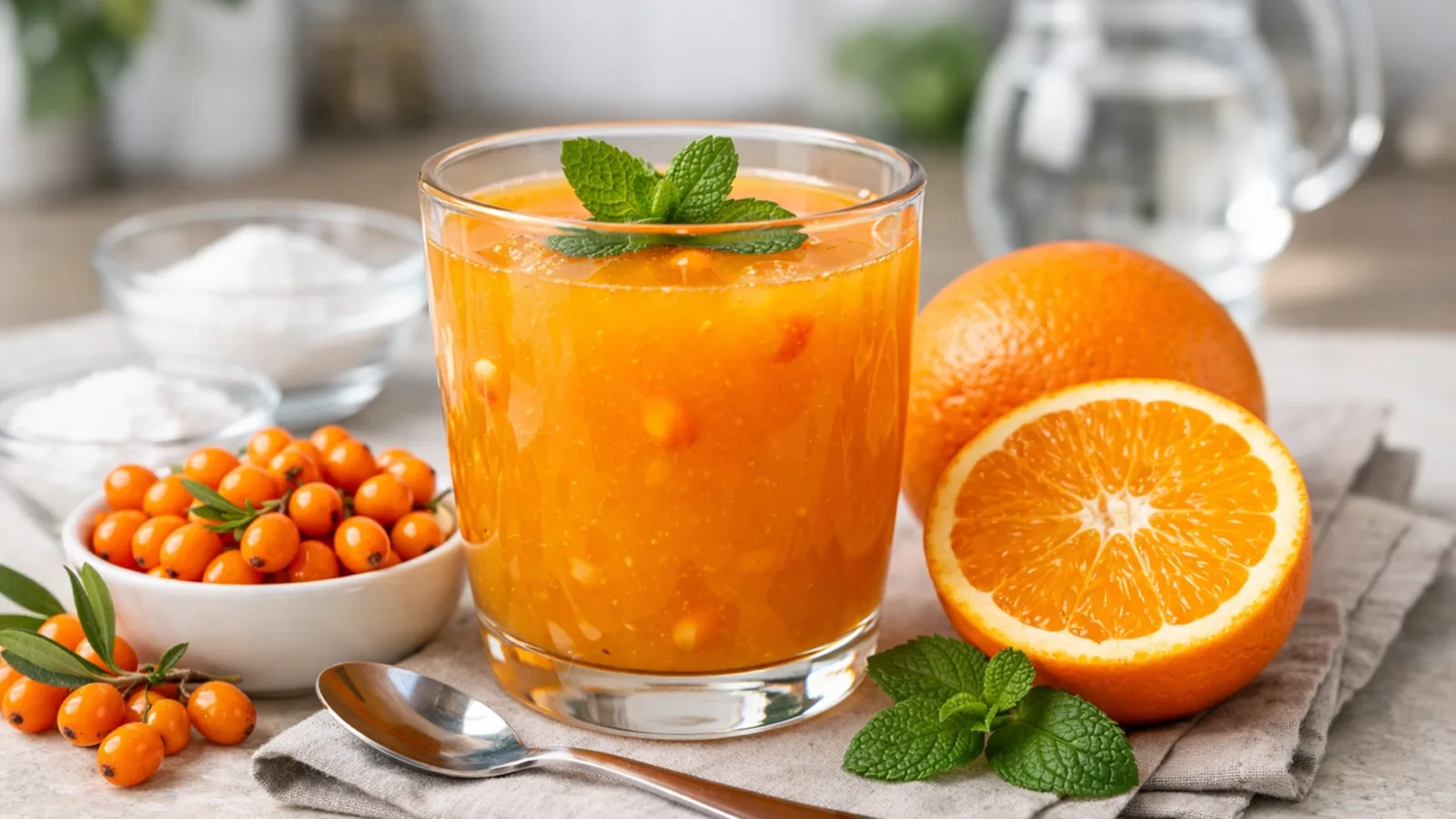 Фото блюда: Яркий кисель из облепихи с апельсином