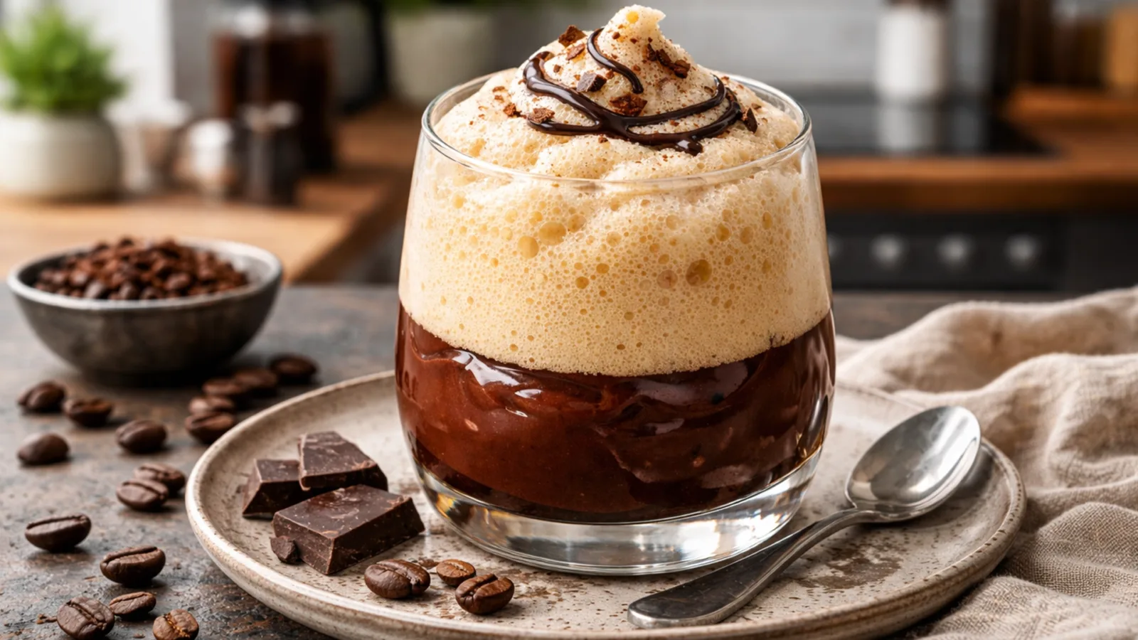 Фото блюда: Кофейная пена с шоколадным кремом рецепт десерта молекулярной кухни