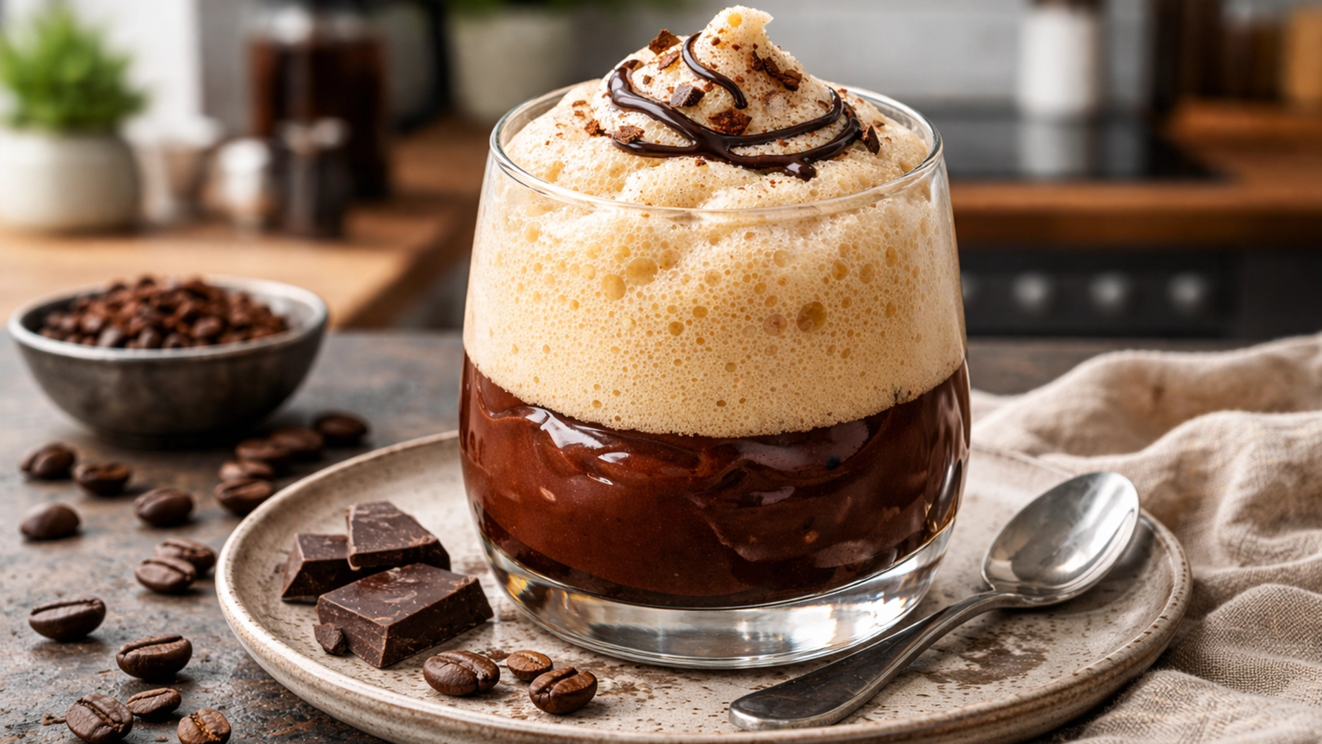Фото блюда: Кофейная пена с шоколадным кремом рецепт десерта молекулярной кухни