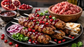 Фото рецепта: Сочный кофта-кебаб из баранины с гранатовым соусом