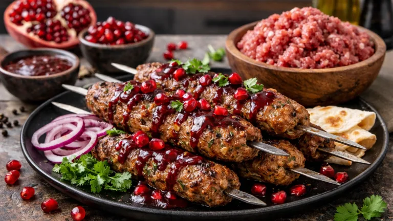 Фото блюда: Сочный кофта-кебаб из баранины с гранатовым соусом