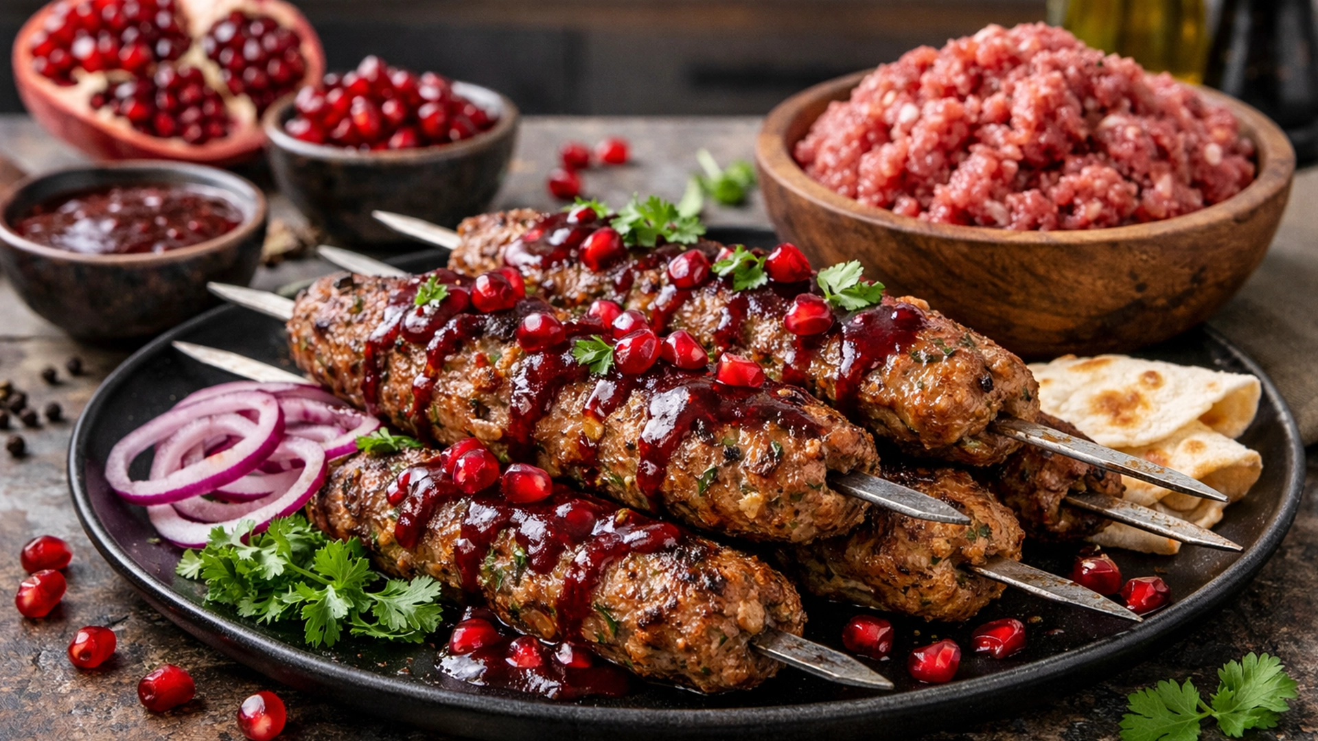 Фото блюда: Сочный кофта-кебаб из баранины с гранатовым соусом