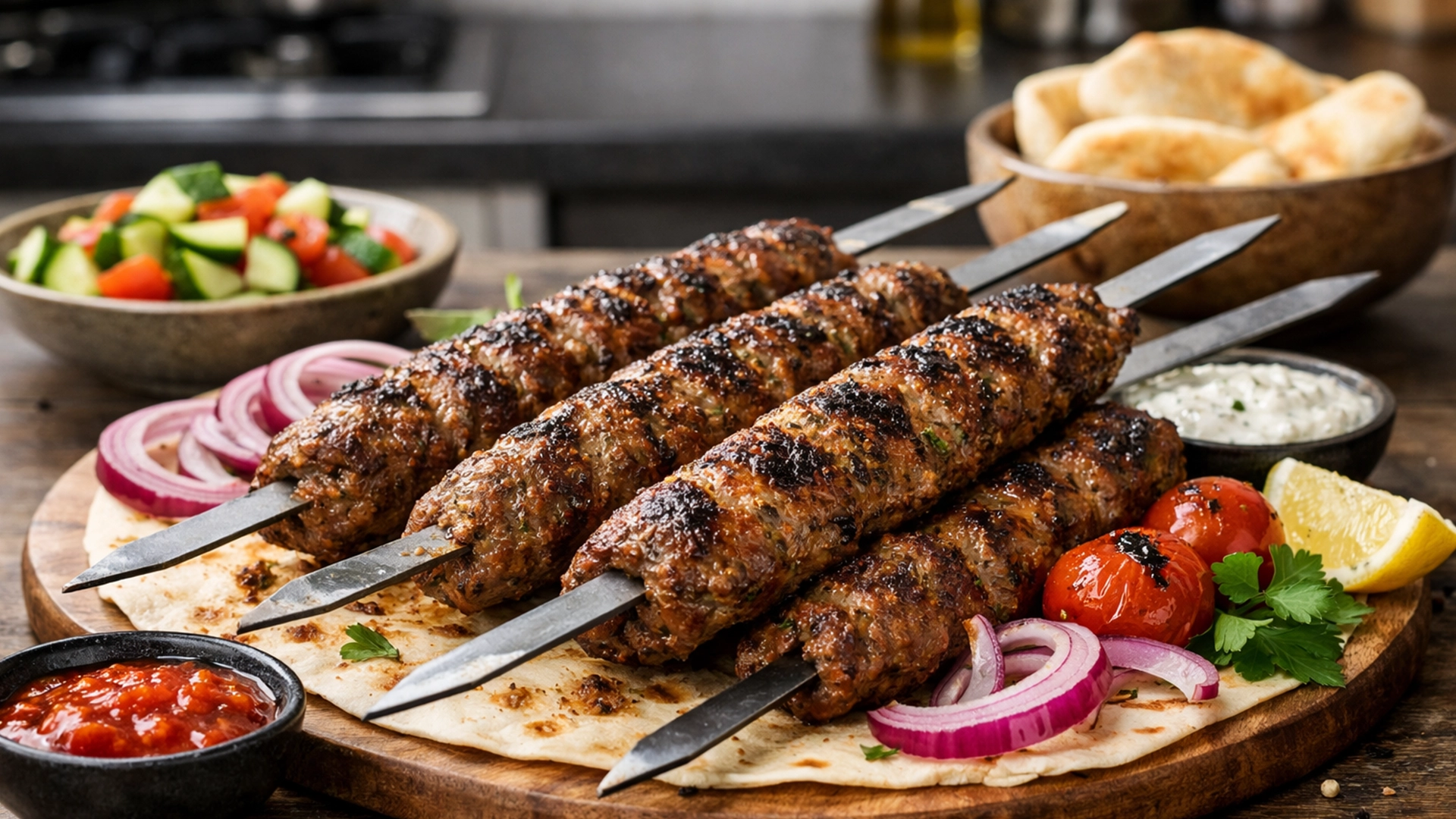 Фото блюда: Иорданский кофта-кебаб из фарша с пряностями на гриле