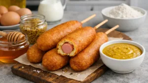 Фото блюда: Корн-дог с медово горчичным соусом
