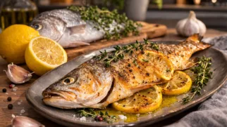 Фото рецепта: Сочная корвина запечённая с лимоном и чесноком