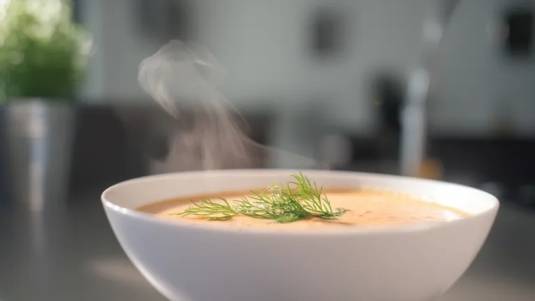 Фото блюда: Нежный крем суп из лосося с бархатной текстурой и ароматом укропа