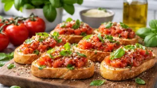 Фото рецепта: Кростини с томатами и базиликом