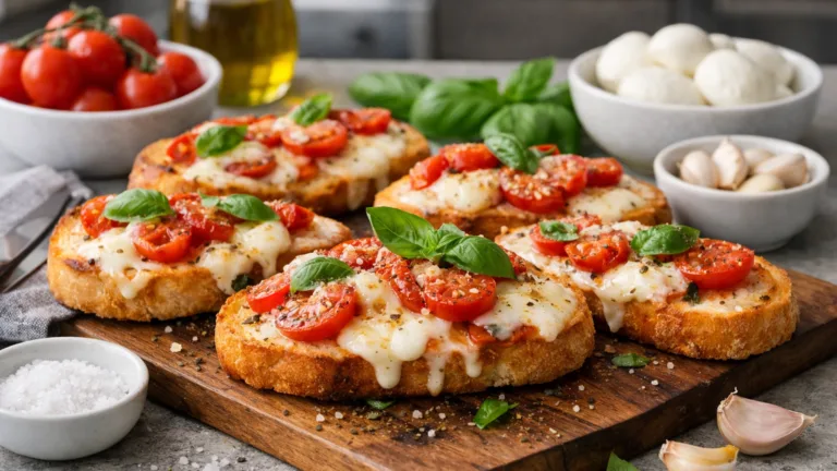 Фото блюда: Хрустящие кростини с нежной моцареллой и сочными томатами.