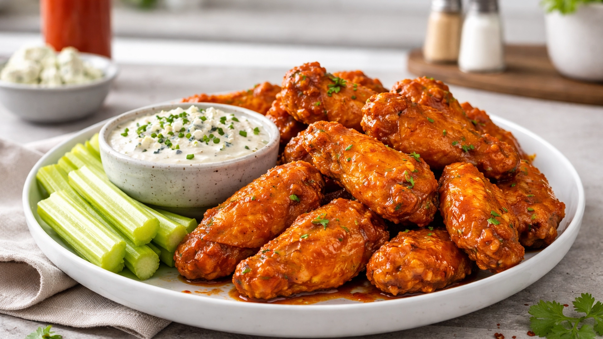 Фото блюда: Крылья Баффало с соусом блю чиз рецепт американской закуски