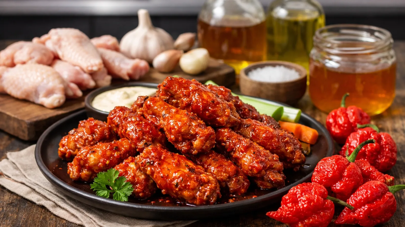 Фото блюда: Огненные куриные крылышки в соусе каролина рипер