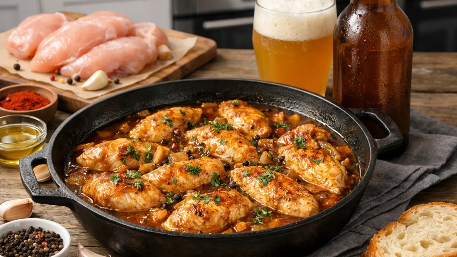 Фото блюда: Курица тушеная в нефильтрованном пиве ароматная