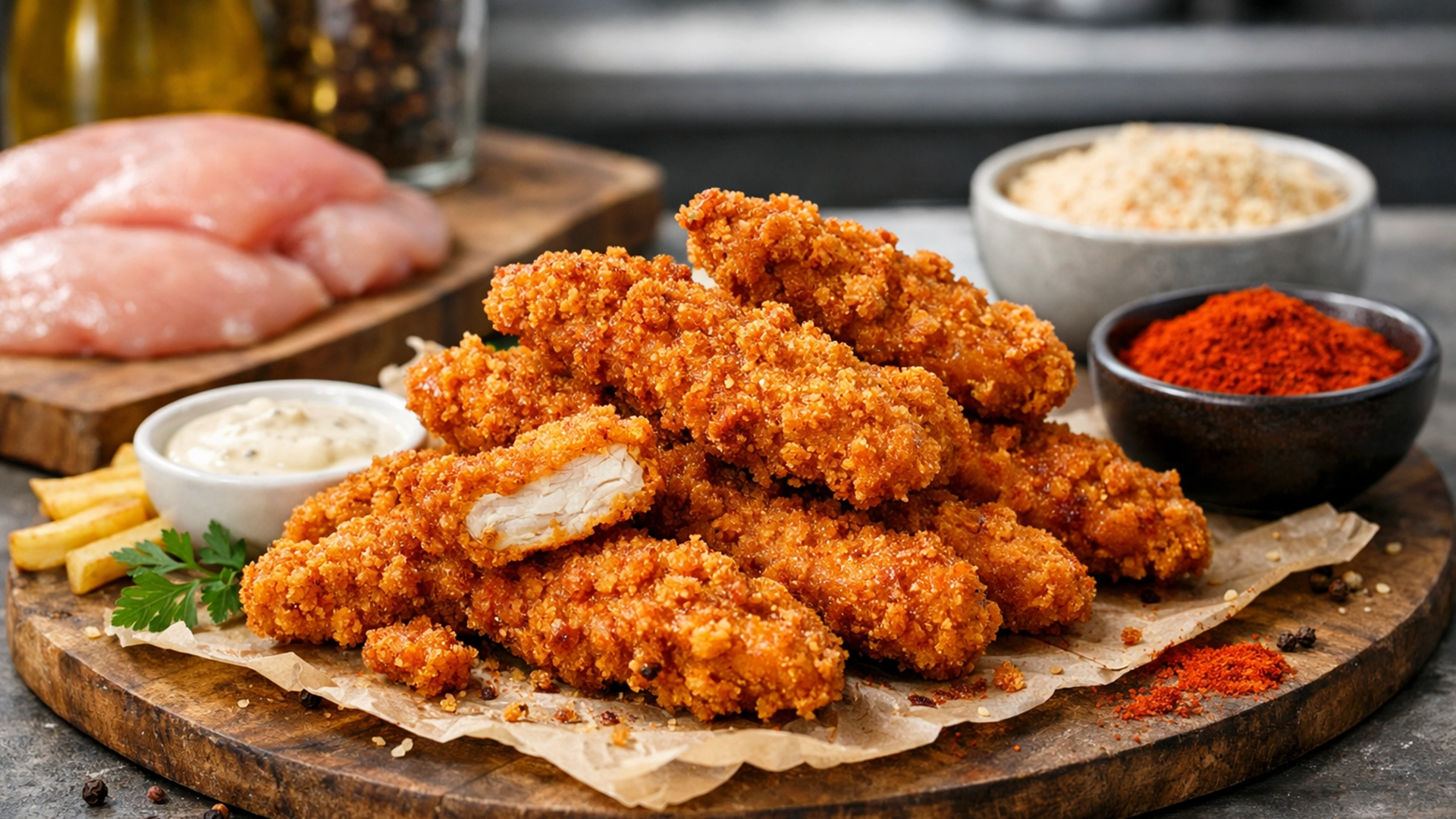 Фото блюда: Куриные стрипсы в хрустящей панировке с паприкой