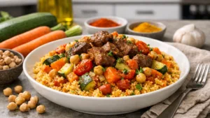Фото блюда: Кускус с бараниной и овощами по алжирскому рецепту