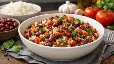 Фото рецепта: Сытная ла бандера рис с фасолью и мясом
