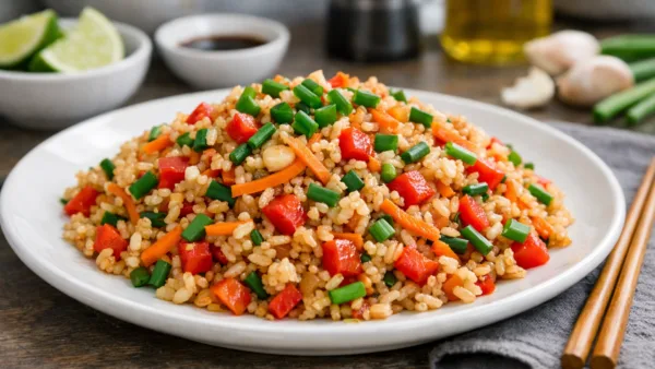 Жареный рис с овощами и яйцом