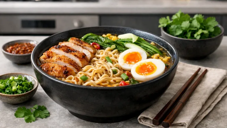 Фото блюда: Лапша рамен с курицей и яйцом рецепт популярного блюда паназиатской кухни