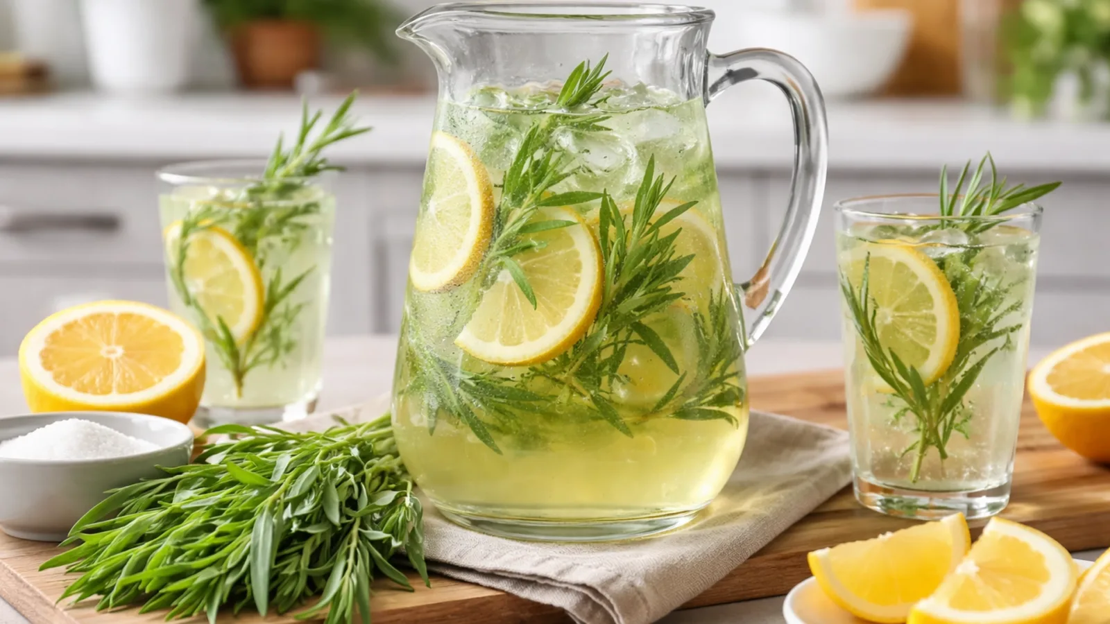 Фото блюда: Освежающий домашний лимонад с эстрагоном и лимоном
