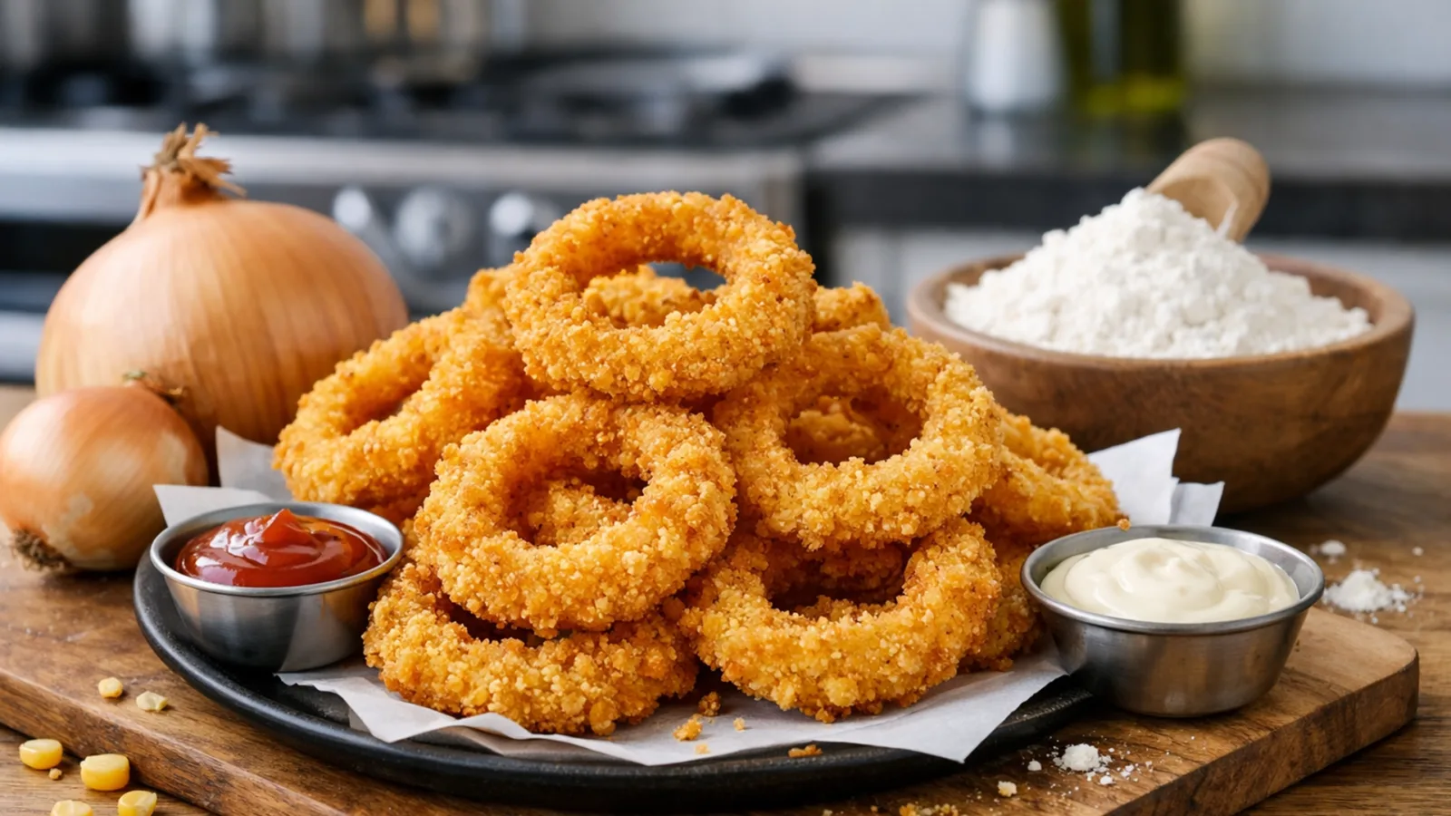 Фото блюда: Луковые кольца с хрустящей корочкой, рецепт с фото