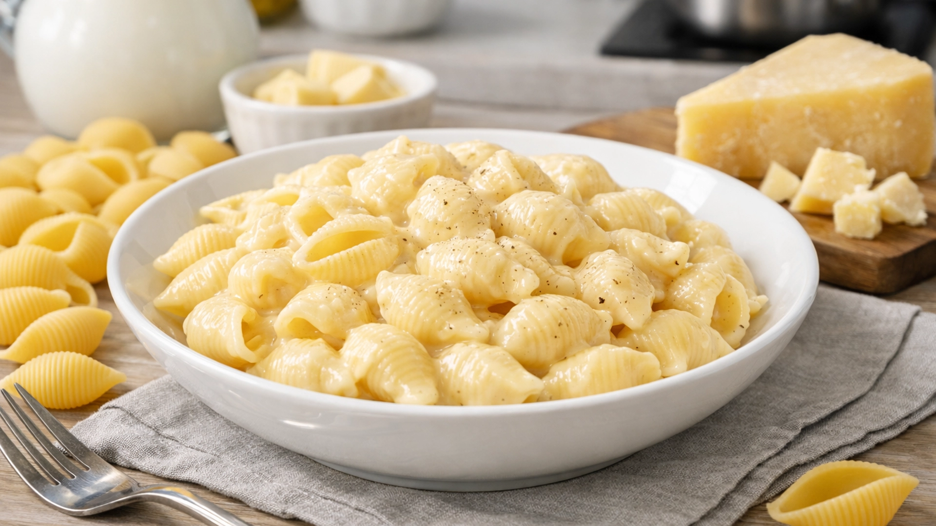 Фото блюда: Макароны ракушки с сырным соусом