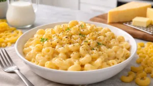 Фото блюда: Макароны рожки с сыром сливочные