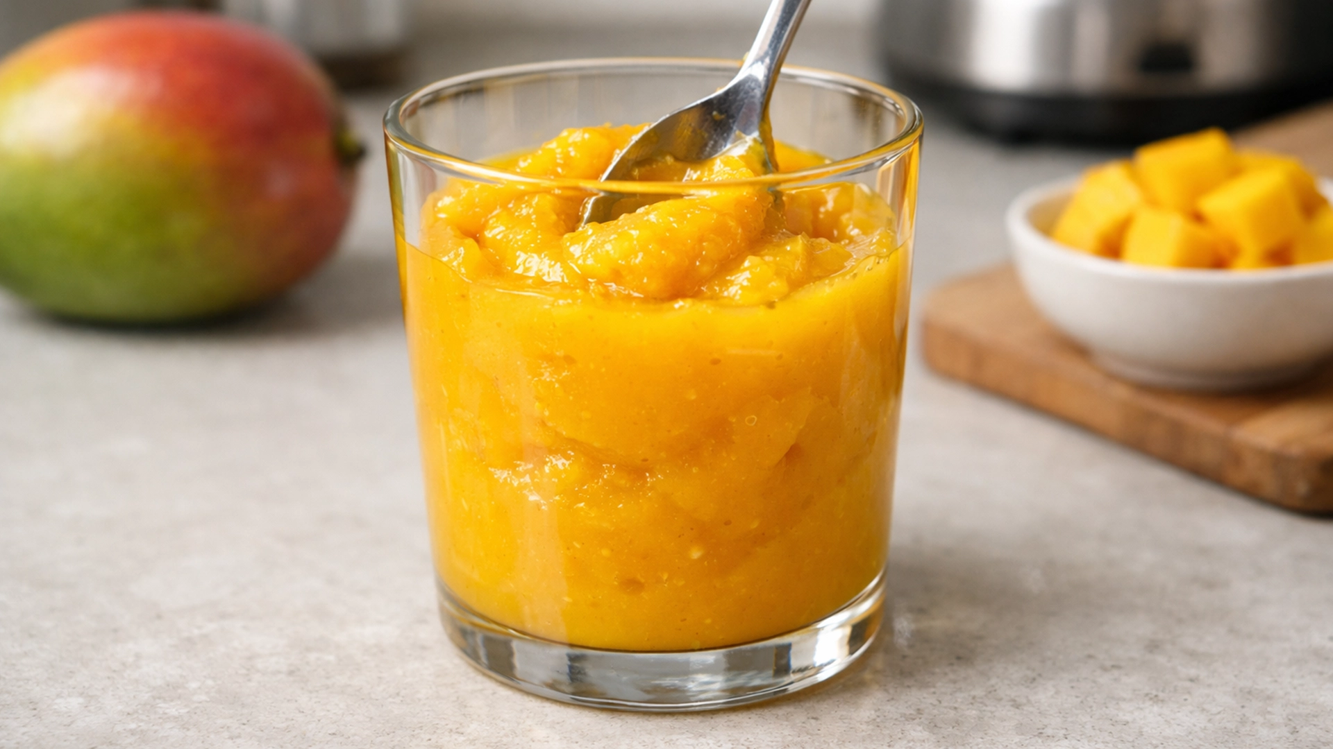 манговое пюре в стакане для манго матча латте