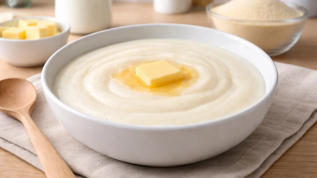 Манная каша на молоке с кусочком сливочного масла